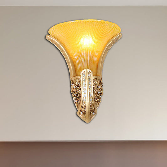 Vivolux | Gelbe Glas Blüten Wandlampe Moderne Stil 1 Kopf Flur Wandmontage Lampe in Gold