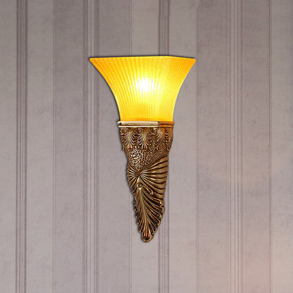 Vivolux | Aflopend Gele Glazen Wandlamp Retro Stijl 1 Kop Leefkamer Wandgemonteerde Lamp met Gouden/Zilver/Wit en Gouden Achterplaat