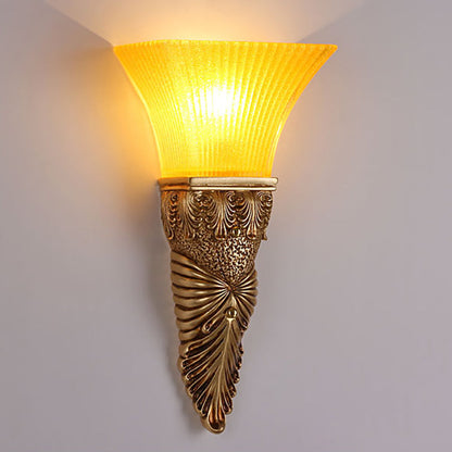 Vivolux | Aflopend Gele Glazen Wandlamp Retro Stijl 1 Kop Leefkamer Wandgemonteerde Lamp met Gouden/Zilver/Wit en Gouden Achterplaat