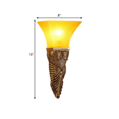 Vivolux | Aflopend Gele Glazen Wandlamp Retro Stijl 1 Kop Leefkamer Wandgemonteerde Lamp met Gouden/Zilver/Wit en Gouden Achterplaat