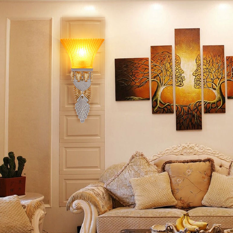 Vivolux | Aflopend Gele Glazen Wandlamp Retro Stijl 1 Kop Leefkamer Wandgemonteerde Lamp met Gouden/Zilver/Wit en Gouden Achterplaat