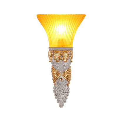 Vivolux | Aflopend Gele Glazen Wandlamp Retro Stijl 1 Kop Leefkamer Wandgemonteerde Lamp met Gouden/Zilver/Wit en Gouden Achterplaat