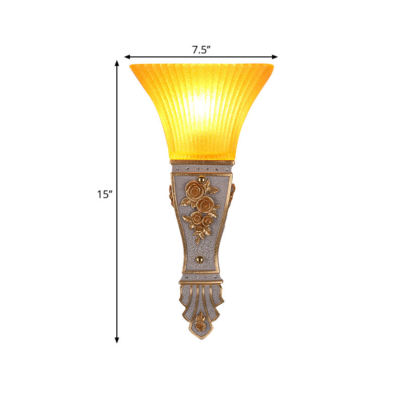 Vivolux | 1 Wandleuchte Modern Stil Ausladender Schirm Gelbes Glas und Harz Wandmontage Licht in Gold/Weiß