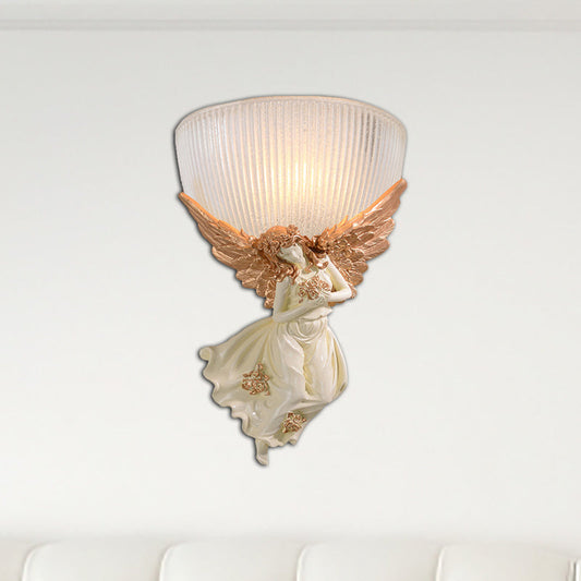 Vivolux | 10"/12" W 1 Glas Wandleuchte Lodge-Stil Schüssel Frosted Glass Wandmontage Licht mit Gold/Weiß Engel Design, Links/Rechts