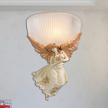 Vivolux | 10"/12" W 1 Glas Wandleuchte Lodge-Stil Schüssel Frosted Glass Wandmontage Licht mit Gold/Weiß Engel Design, Links/Rechts