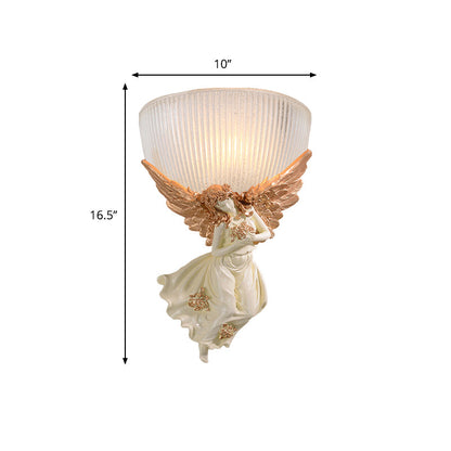 Vivolux | 10"/12" W 1 Glas Wandleuchte Lodge-Stil Schüssel Frosted Glass Wandmontage Licht mit Gold/Weiß Engel Design, Links/Rechts