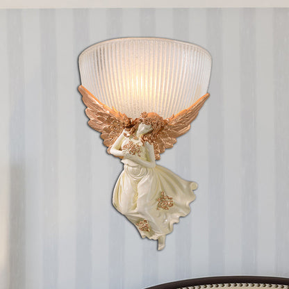 Vivolux | 10"/12" W 1 Glas Wandleuchte Lodge-Stil Schüssel Frosted Glass Wandmontage Licht mit Gold/Weiß Engel Design, Links/Rechts