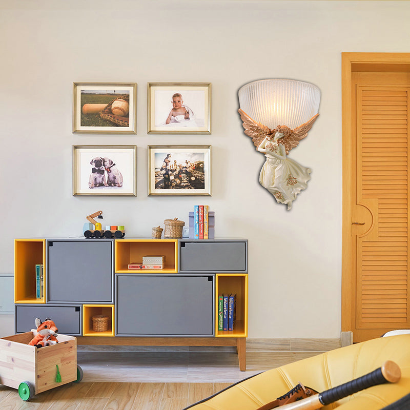 Vivolux | 10"/12" W 1 Glas Wandleuchte Lodge-Stil Schüssel Frosted Glass Wandmontage Licht mit Gold/Weiß Engel Design, Links/Rechts