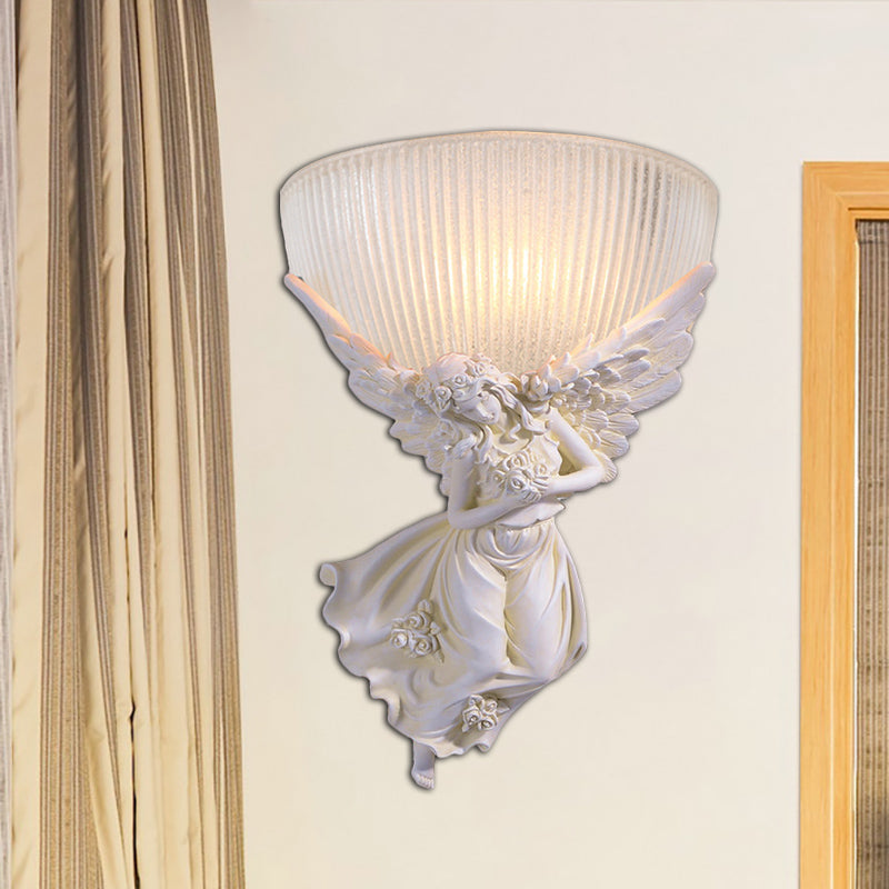 Vivolux | 10"/12" W 1 Glas Wandleuchte Lodge-Stil Schüssel Frosted Glass Wandmontage Licht mit Gold/Weiß Engel Design, Links/Rechts