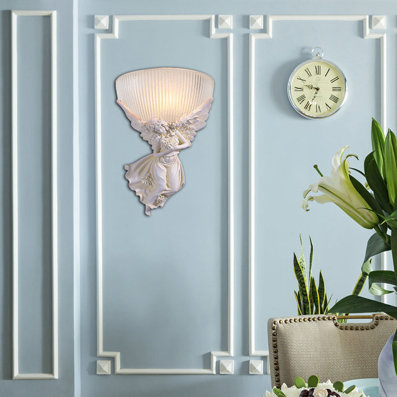 Vivolux | 10"/12" W 1 Glas Wandleuchte Lodge-Stil Schüssel Frosted Glass Wandmontage Licht mit Gold/Weiß Engel Design, Links/Rechts