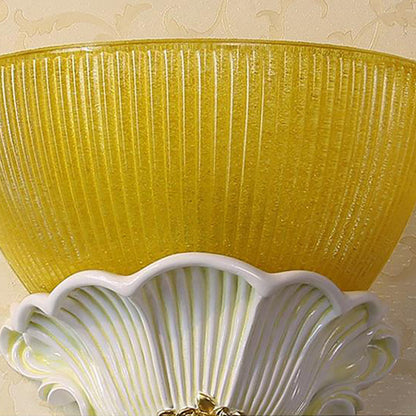 Vivolux | Resin Engel Wandleuchte Modern Stil 1 Licht Innen Beige/Gold/Weiß Finish Wandmontage Licht mit Gelbes Glas Schüssel Schatten