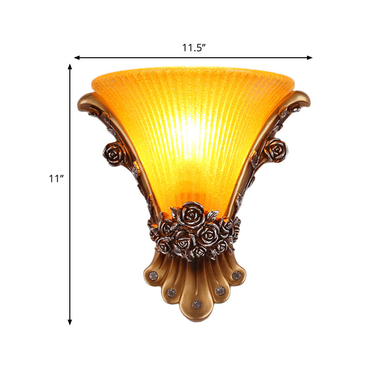 Vivolux | 1 Licht Wandlamp met Uitlopende Kap Geel Glas Modernistische Stijl Slaapkamer Wandlamp Wandlicht met Rozen Deco