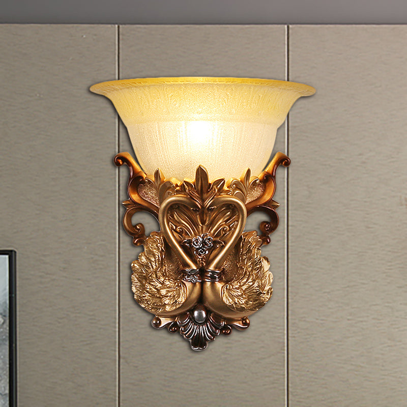 Vivolux | Schüssel Amber Glas Wandmontage Lampe Modernist Stil 10"/13" B 1 Kopf Wohnzimmer Wandleuchte mit goldenem Schwan Design