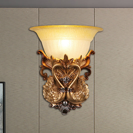 Vivolux | Schüssel Amber Glas Wandmontage Lampe Modernist Stil 10"/13" B 1 Kopf Wohnzimmer Wandleuchte mit goldenem Schwan Design
