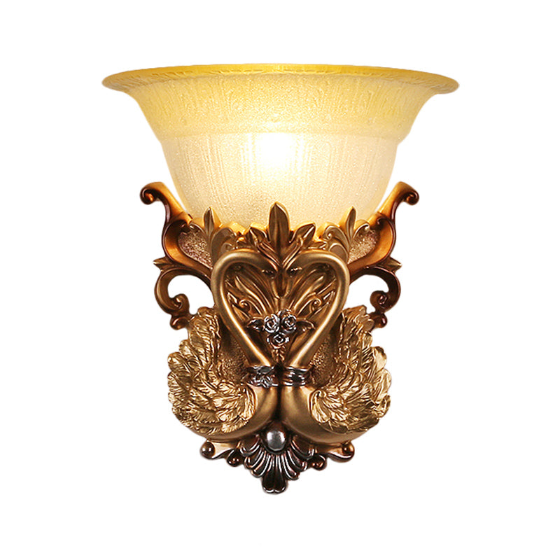 Vivolux | Schüssel Amber Glas Wandmontage Lampe Modernist Stil 10"/13" B 1 Kopf Wohnzimmer Wandleuchte mit goldenem Schwan Design