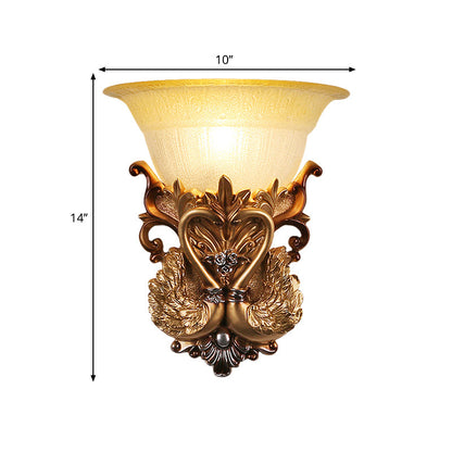 Vivolux | Schüssel Amber Glas Wandmontage Lampe Modernist Stil 10"/13" B 1 Kopf Wohnzimmer Wandleuchte mit goldenem Schwan Design