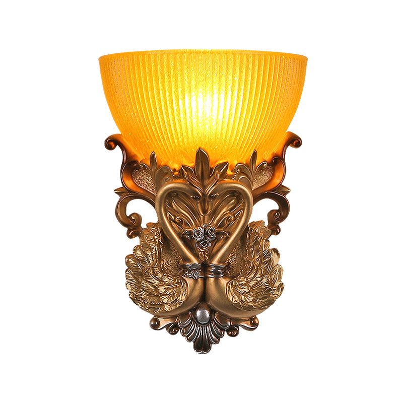 Vivolux | Schüssel Amber Glas Wandmontage Lampe Modernist Stil 10"/13" B 1 Kopf Wohnzimmer Wandleuchte mit goldenem Schwan Design