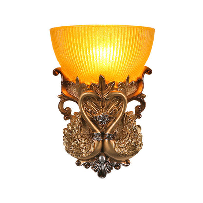 Vivolux | Schüssel Amber Glas Wandmontage Lampe Modernist Stil 10"/13" B 1 Kopf Wohnzimmer Wandleuchte mit goldenem Schwan Design