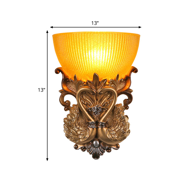 Vivolux | Schüssel Amber Glas Wandmontage Lampe Modernist Stil 10"/13" B 1 Kopf Wohnzimmer Wandleuchte mit goldenem Schwan Design