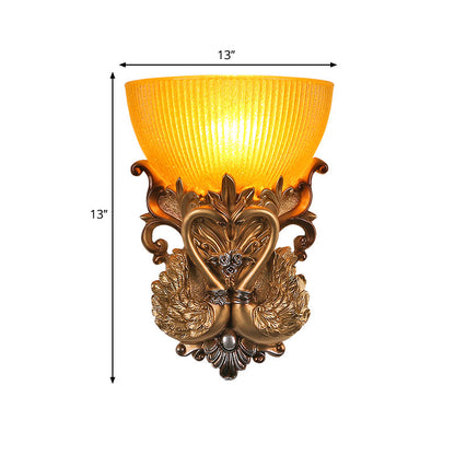 Vivolux | Schüssel Amber Glas Wandmontage Lampe Modernist Stil 10"/13" B 1 Kopf Wohnzimmer Wandleuchte mit goldenem Schwan Design