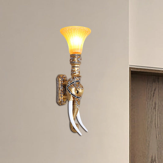 Vivolux | Elephant Corridor Wandlamp Fixture Retro Stijlvol Hars 1 Gloeilamp Gouden Wandmontage Lamp met Bel Amber Glazen Shade