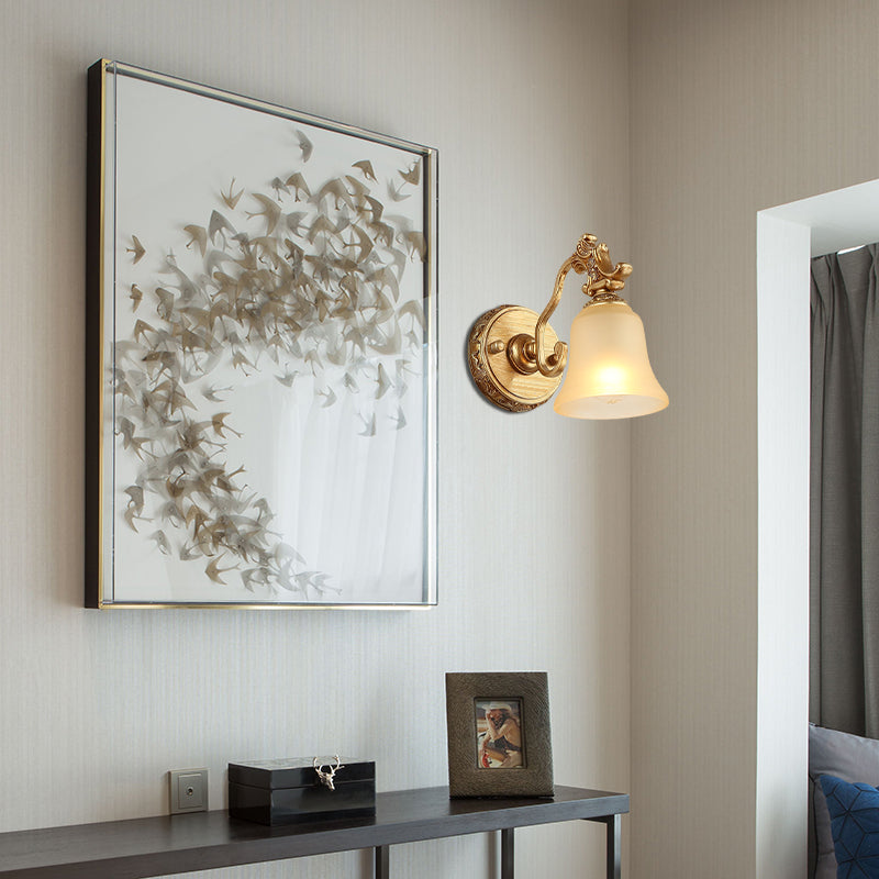 Vivolux | Weiß frosted Glass Bell Wandmontage Lampe Traditionell 1/2/3 Köpfe Bad Vanity Beleuchtung Fixture in Messing