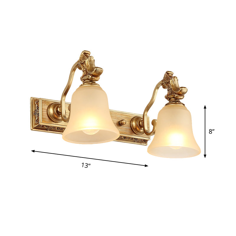 Vivolux | Weiß frosted Glass Bell Wandmontage Lampe Traditionell 1/2/3 Köpfe Bad Vanity Beleuchtung Fixture in Messing