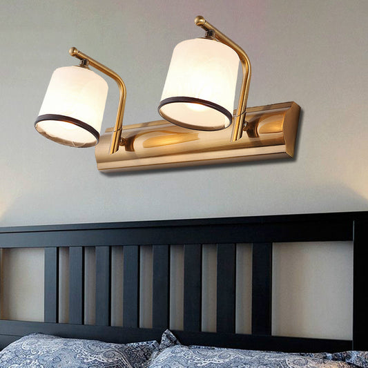 Vivolux | 2/3 Lampen Zylinder Wandmontierte Beleuchtung Vintage Gold-Finish Opal Geblasenes Glas Wandbeleuchtung