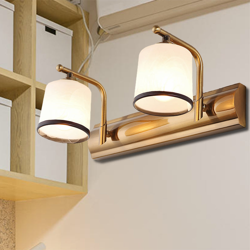 Vivolux | 2/3 Lampen Zylinder Wandmontierte Beleuchtung Vintage Gold-Finish Opal Geblasenes Glas Wandbeleuchtung