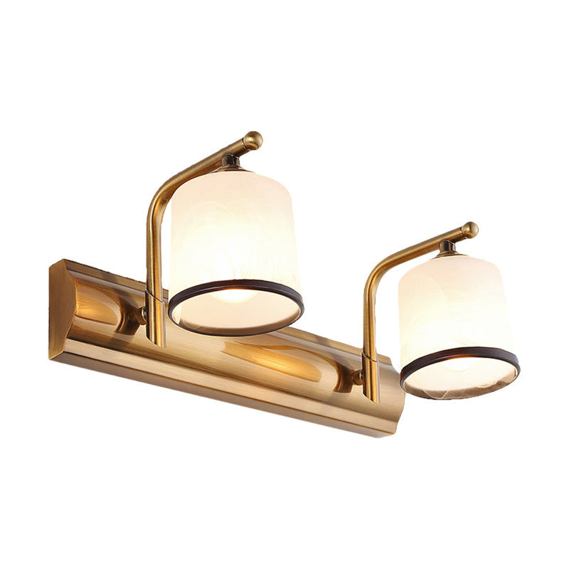 Vivolux | 2/3 Lampen Zylinder Wandmontierte Beleuchtung Vintage Gold-Finish Opal Geblasenes Glas Wandbeleuchtung