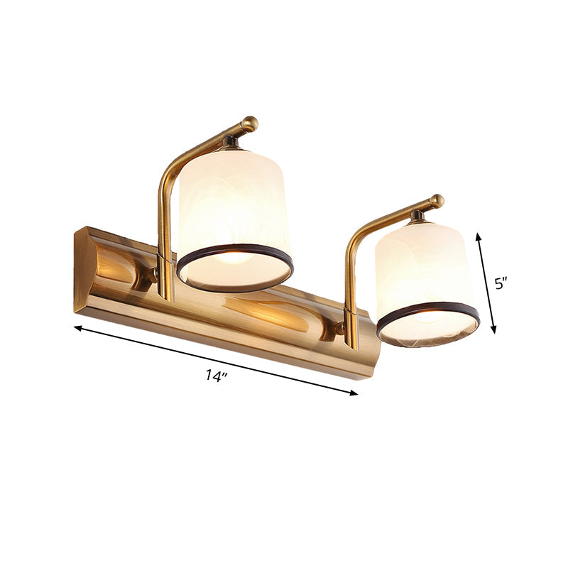 Vivolux | 2/3 Lampen Zylinder Wandmontierte Beleuchtung Vintage Gold-Finish Opal Geblasenes Glas Wandbeleuchtung