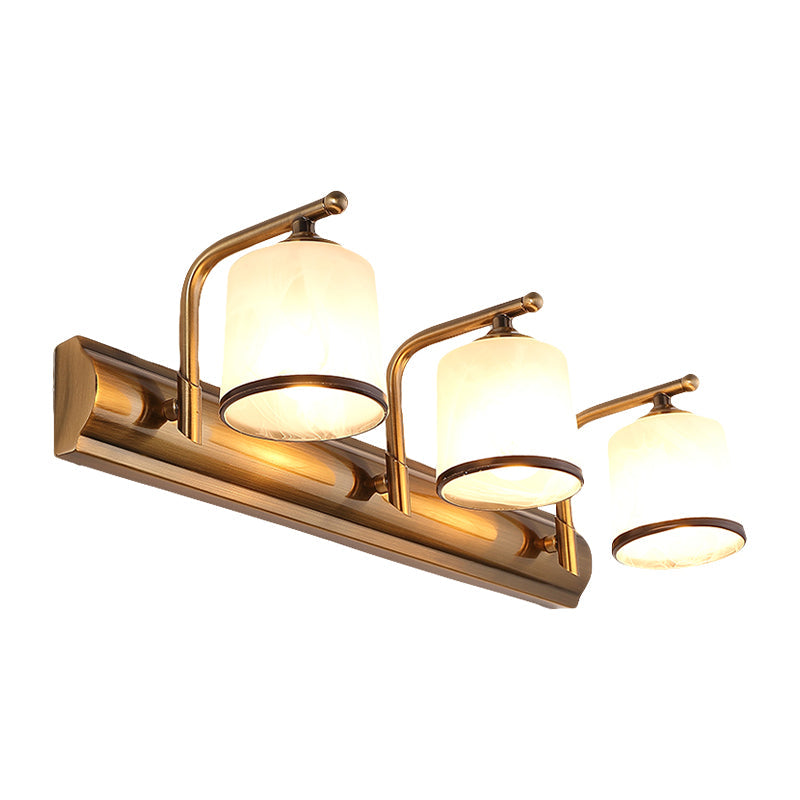 Vivolux | 2/3 Lampen Zylinder Wandmontierte Beleuchtung Vintage Gold-Finish Opal Geblasenes Glas Wandbeleuchtung