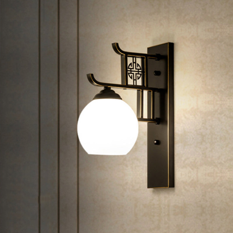 Vivolux | Sferische Bedrijf Sconces Lichtarmatuur Klasiek Opale Glas 1 Licht Zwart Wandgemonteerde Lamp