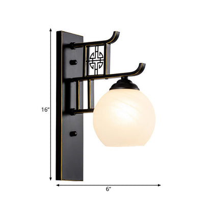 Vivolux | Sferische Bedrijf Sconces Lichtarmatuur Klasiek Opale Glas 1 Licht Zwart Wandgemonteerde Lamp
