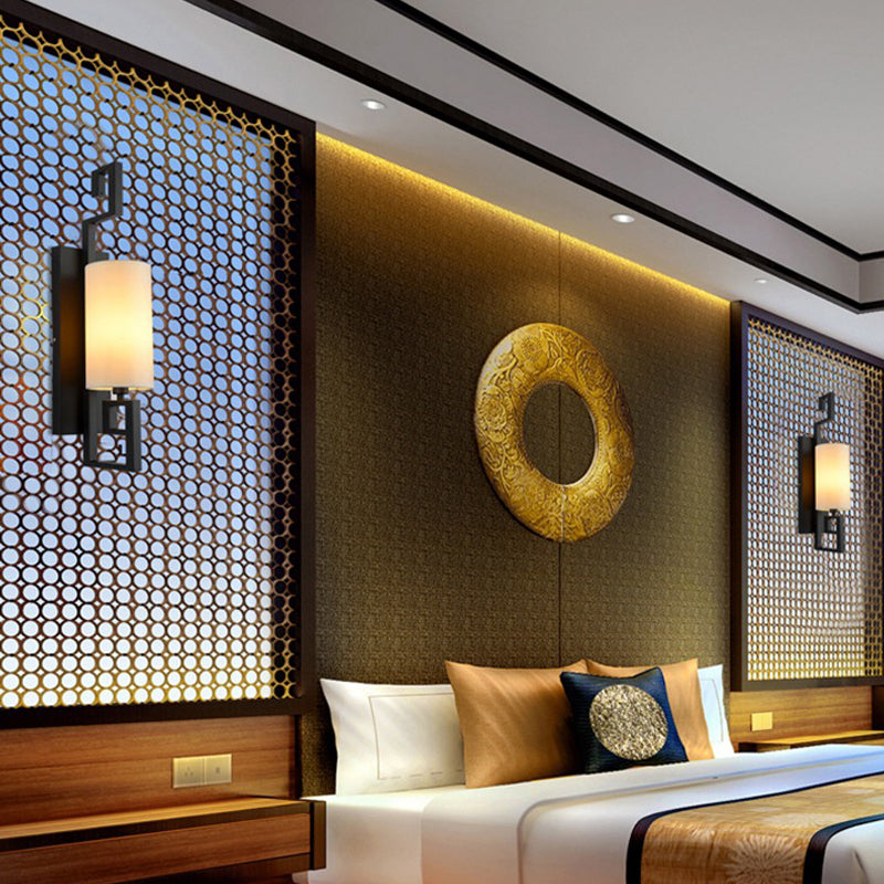 Vivolux | 1 Licht Wandlamp Lichtarmatuur Klassieke Cilinder Metalen Muurbevestiging Verlichting in Zwart/Goud met Stoffen Schaal