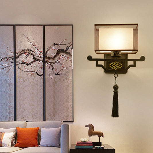 Vivolux | Schwarz 1 Licht Wandmontage Licht Traditionell Stoff Rechteck Wandlampe mit Metall Rückplatte