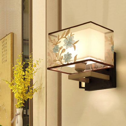 Vivolux | Weiß Rechteck Wandlampe Klassisch Metall 1 Licht Nachttisch Wandleuchte mit Blumenmuster