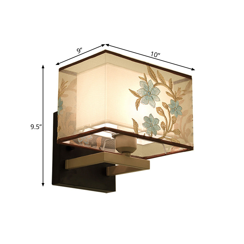 Vivolux | Weiß Rechteck Wandlampe Klassisch Metall 1 Licht Nachttisch Wandleuchte mit Blumenmuster