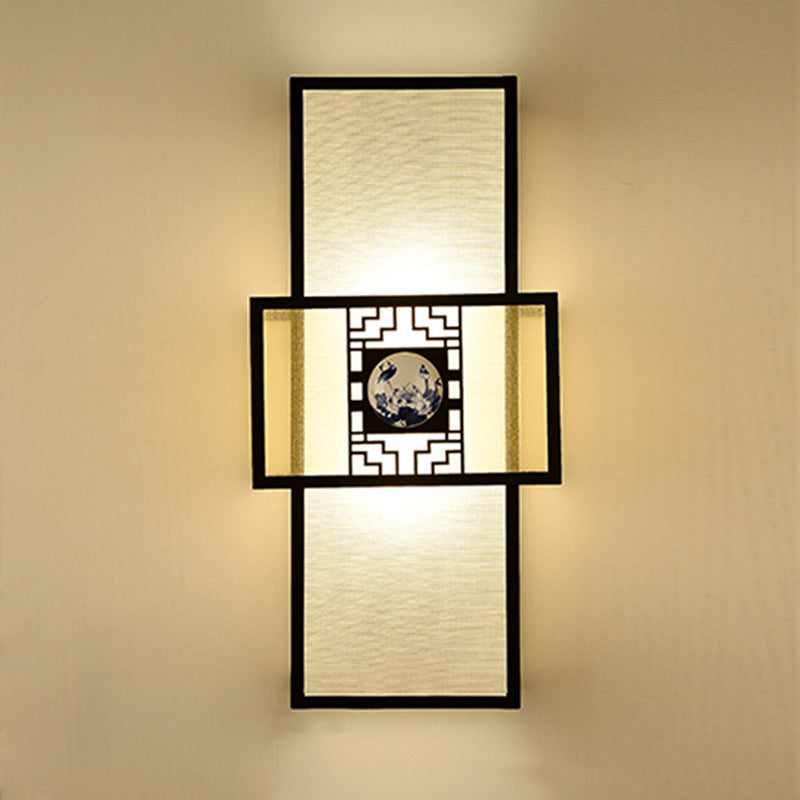 Vivolux | Stof Rechthoekige Wandlamp Klassiek 1 Licht Bedside Sconces Lichtarmatuur in Wit met Metalen Frame