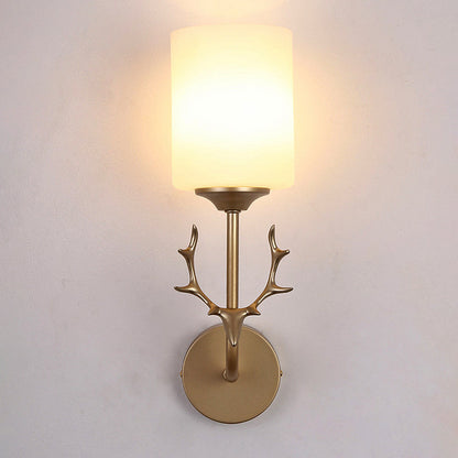 Vivolux | Schwarz/Messing 1-Glühbirne Wandbeleuchtung Ländlich Weißes Glas Zylindrische Wandmontierte Lampe für Wohnzimmer