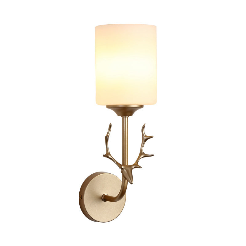 Vivolux | Schwarz/Messing 1-Glühbirne Wandbeleuchtung Ländlich Weißes Glas Zylindrische Wandmontierte Lampe für Wohnzimmer