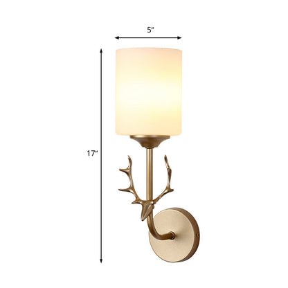 Vivolux | Schwarz/Messing 1-Glühbirne Wandbeleuchtung Ländlich Weißes Glas Zylindrische Wandmontierte Lampe für Wohnzimmer