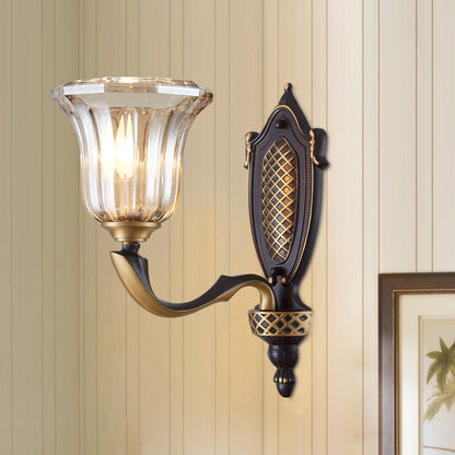 Vivolux | Geflared Wandlamp voor de woonkamer Retro Heldere Glazen Shade 1/2 Lampen Messing Wandverlichting met Gebogen Arm