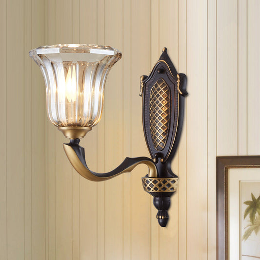 Vivolux | Geflared Wandlamp voor de woonkamer Retro Heldere Glazen Shade 1/2 Lampen Messing Wandverlichting met Gebogen Arm