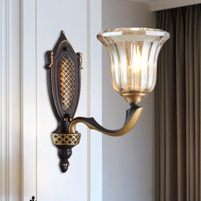 Vivolux | Geflared Wandlamp voor de woonkamer Retro Heldere Glazen Shade 1/2 Lampen Messing Wandverlichting met Gebogen Arm