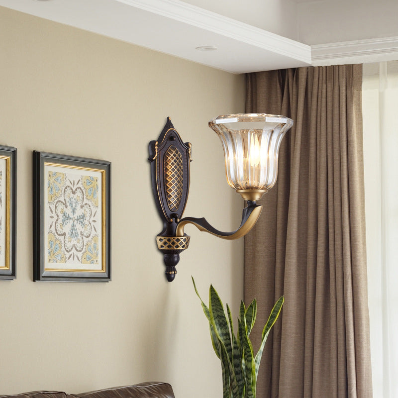 Vivolux | Geflared Wandlamp voor de woonkamer Retro Heldere Glazen Shade 1/2 Lampen Messing Wandverlichting met Gebogen Arm