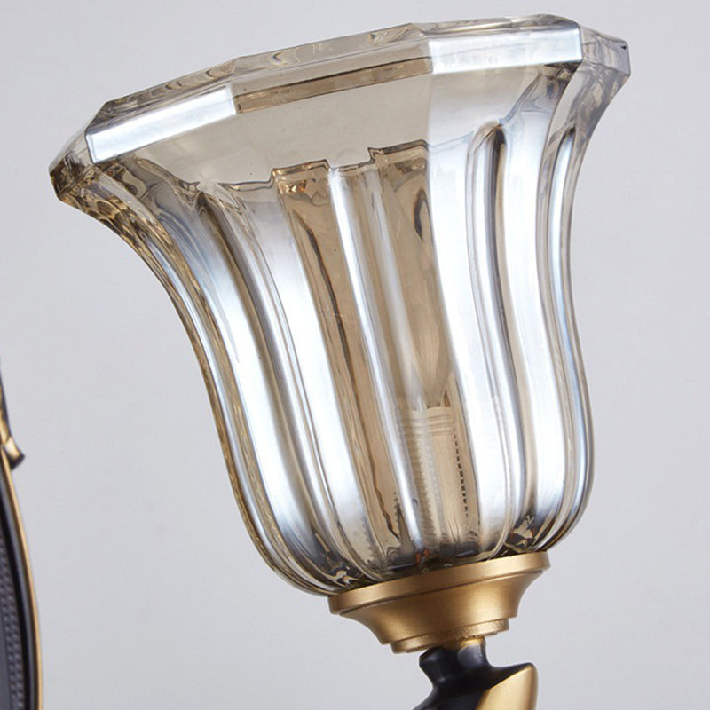Vivolux | Geflared Wandlamp voor de woonkamer Retro Heldere Glazen Shade 1/2 Lampen Messing Wandverlichting met Gebogen Arm