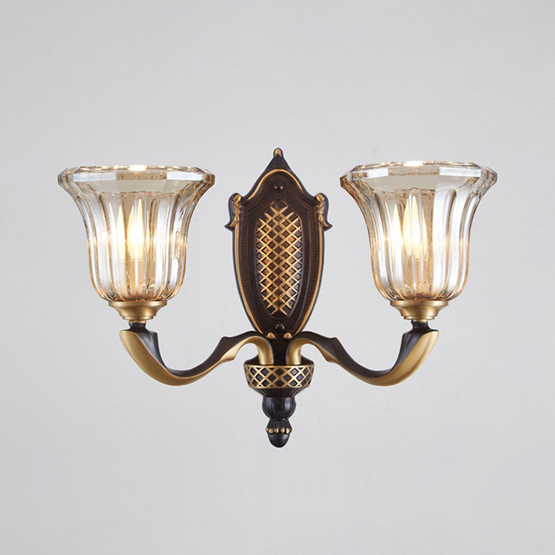 Vivolux | Geflared Wandlamp voor de woonkamer Retro Heldere Glazen Shade 1/2 Lampen Messing Wandverlichting met Gebogen Arm