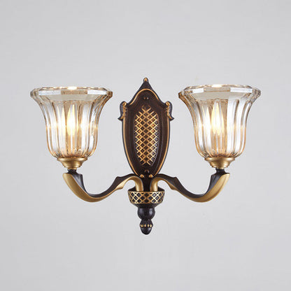 Vivolux | Geflared Wandlamp voor de woonkamer Retro Heldere Glazen Shade 1/2 Lampen Messing Wandverlichting met Gebogen Arm