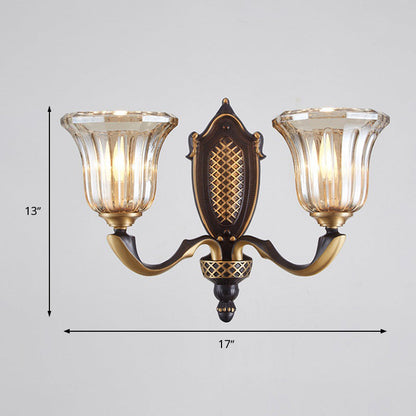 Vivolux | Geflared Wandlamp voor de woonkamer Retro Heldere Glazen Shade 1/2 Lampen Messing Wandverlichting met Gebogen Arm